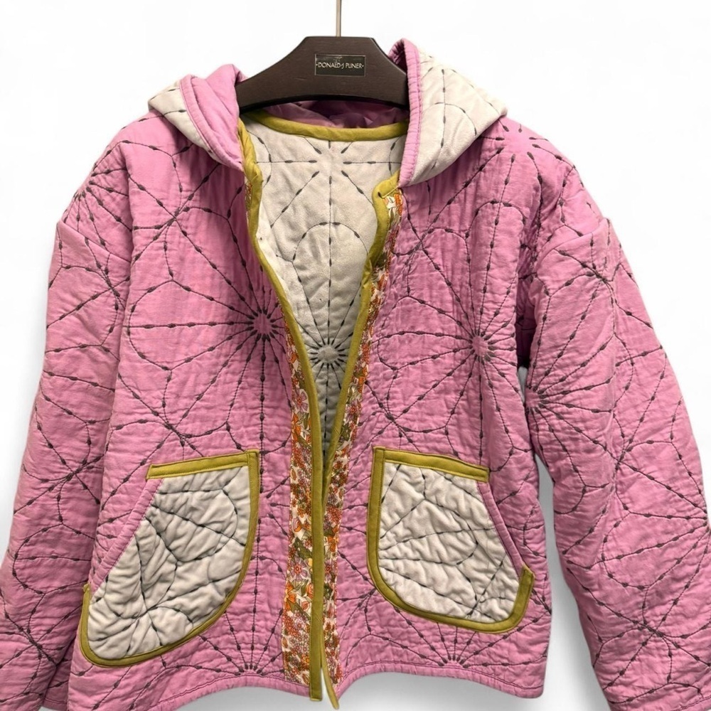 Homemade reversible Pink Quilted Jacket with green Accents